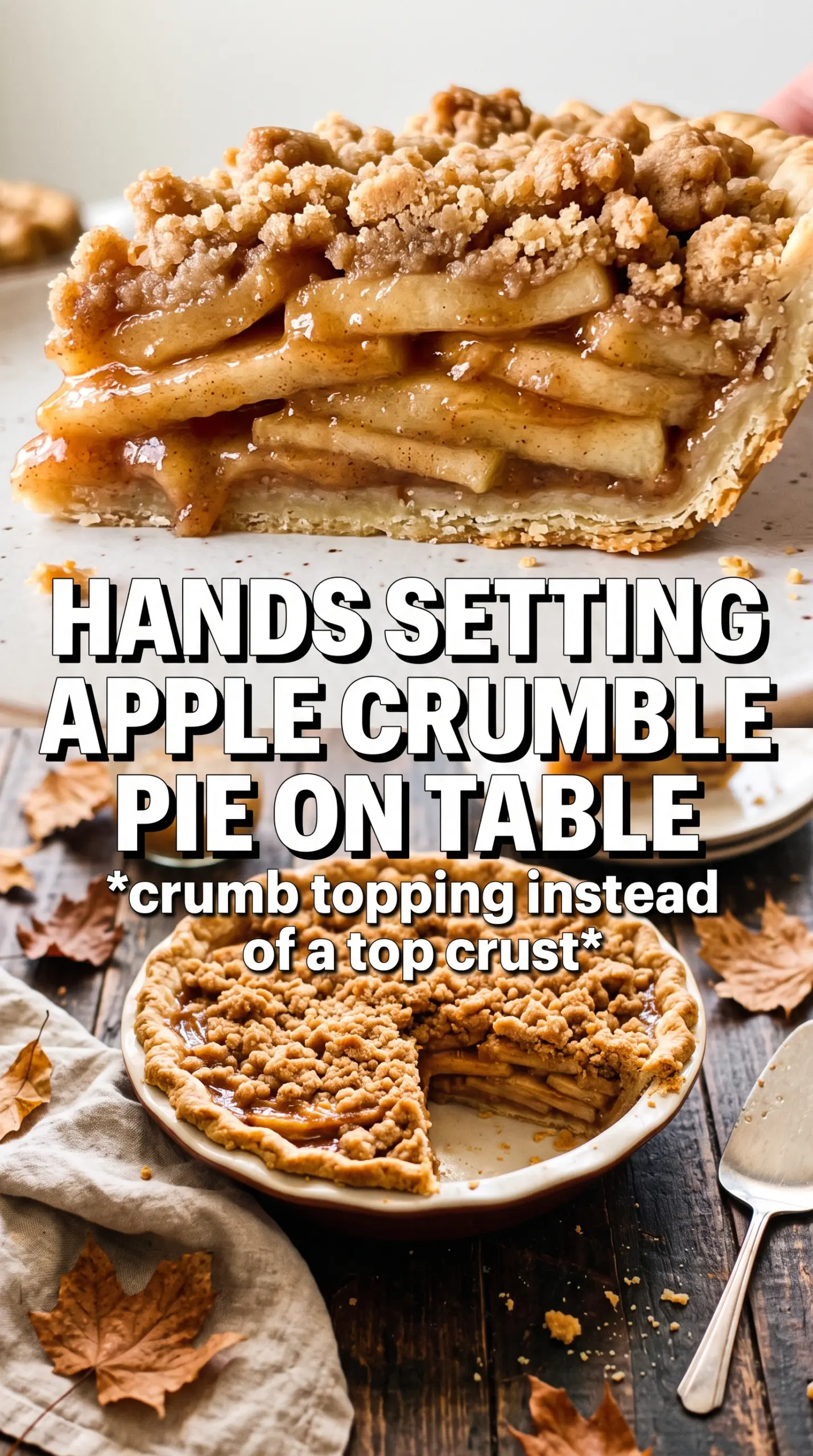 Apple Crumble Pie with golden oat topping, bubbling apples