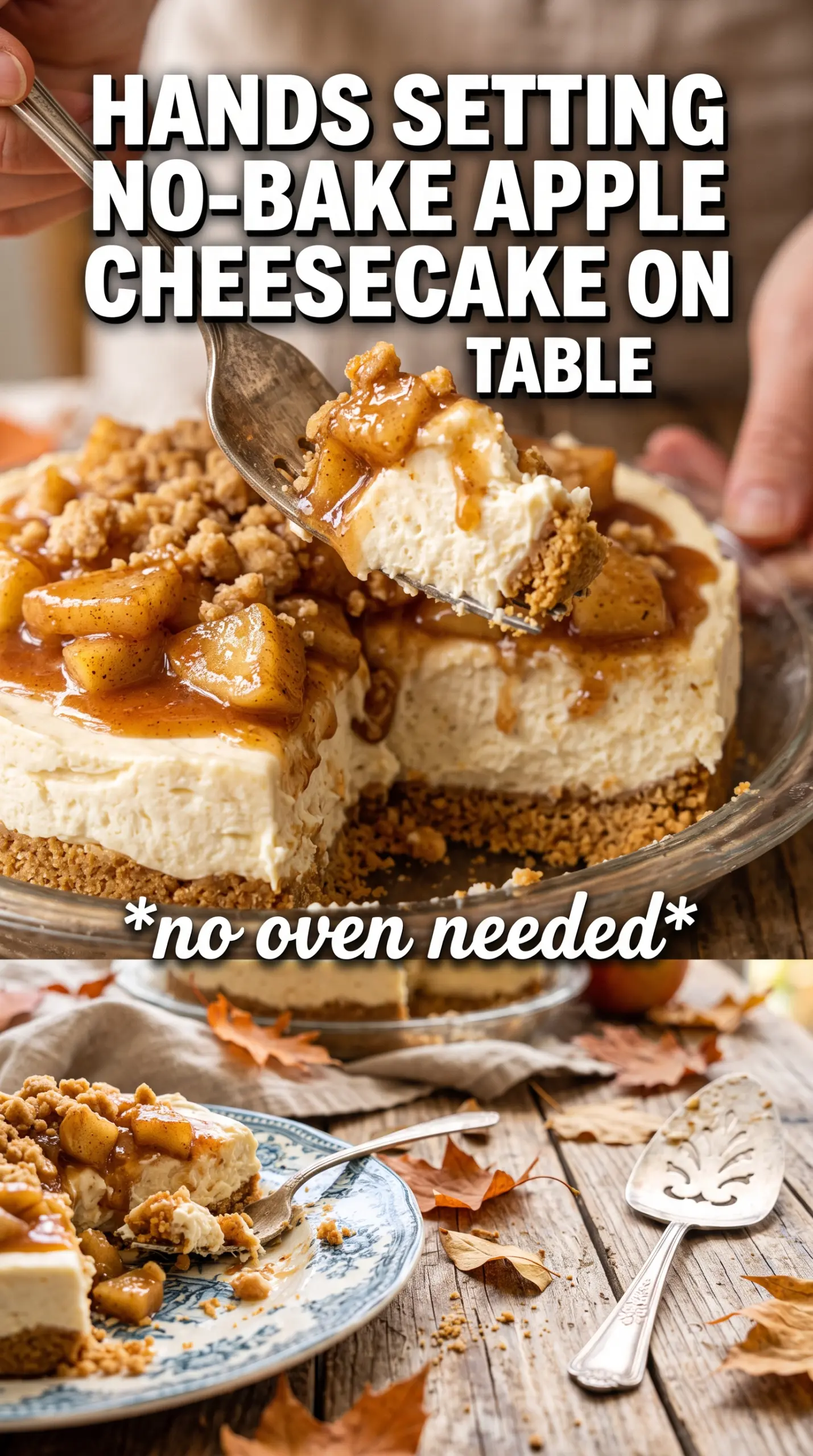 No-Bake Apple Crumble Cheesecake layered, creamy, spiced