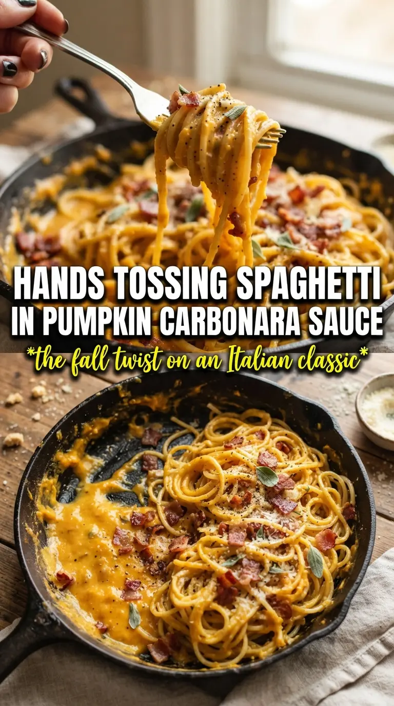 Pumpkin Carbonara silky pasta, crispy pancetta, peppery
