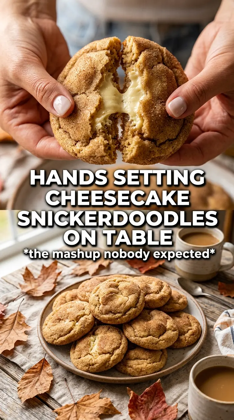 Pumpkin Cheesecake Snickerdoodle Cookies crinkled cinnamon sugar creamy center