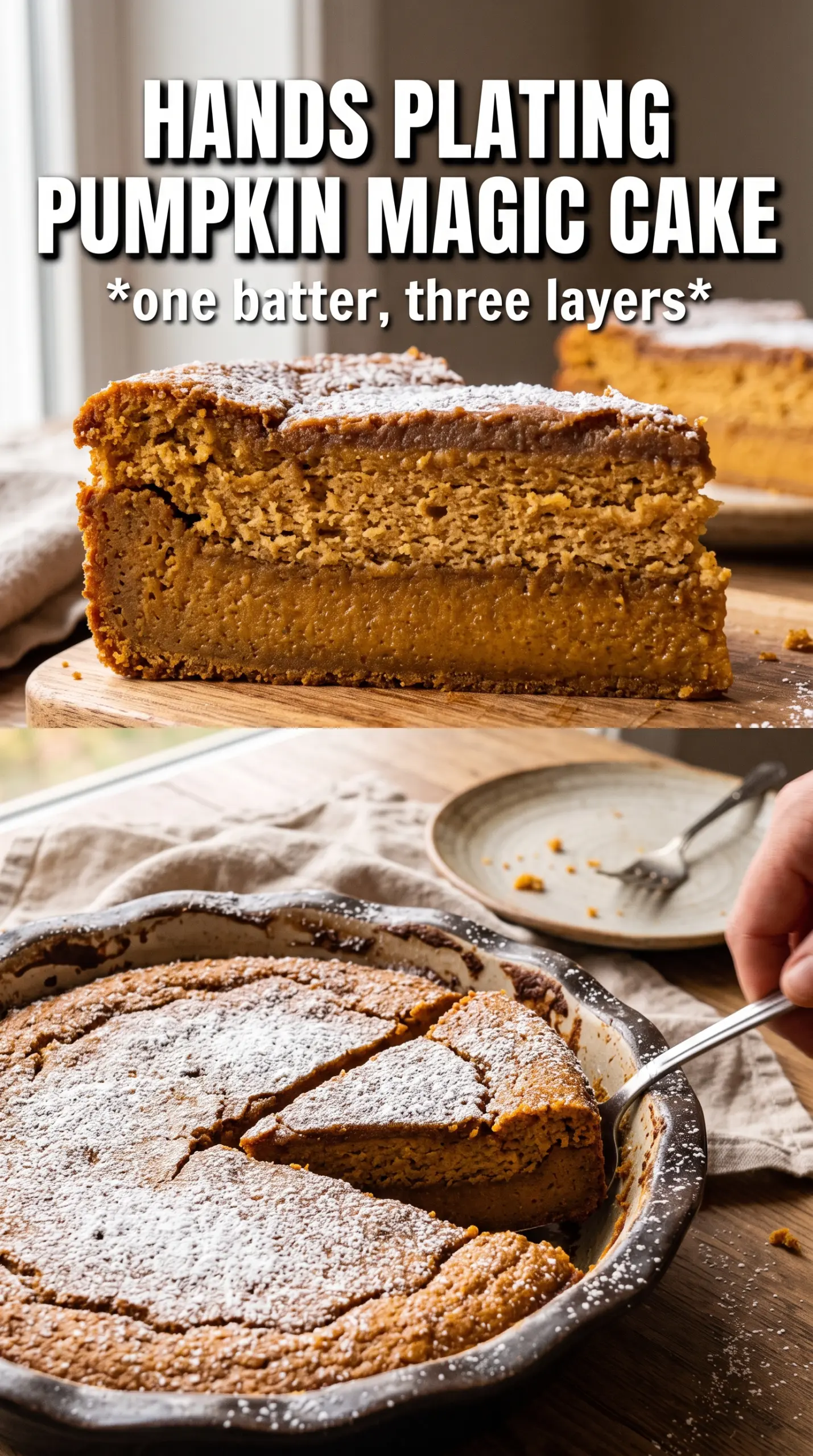 Pumpkin Magic Cake layered custard sponge