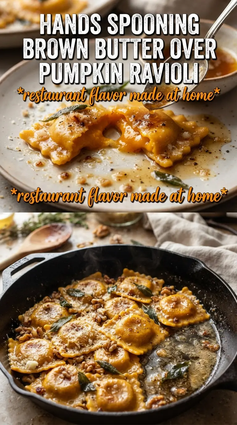 Pumpkin Ravioli With Garlic Brown Butter savory golden