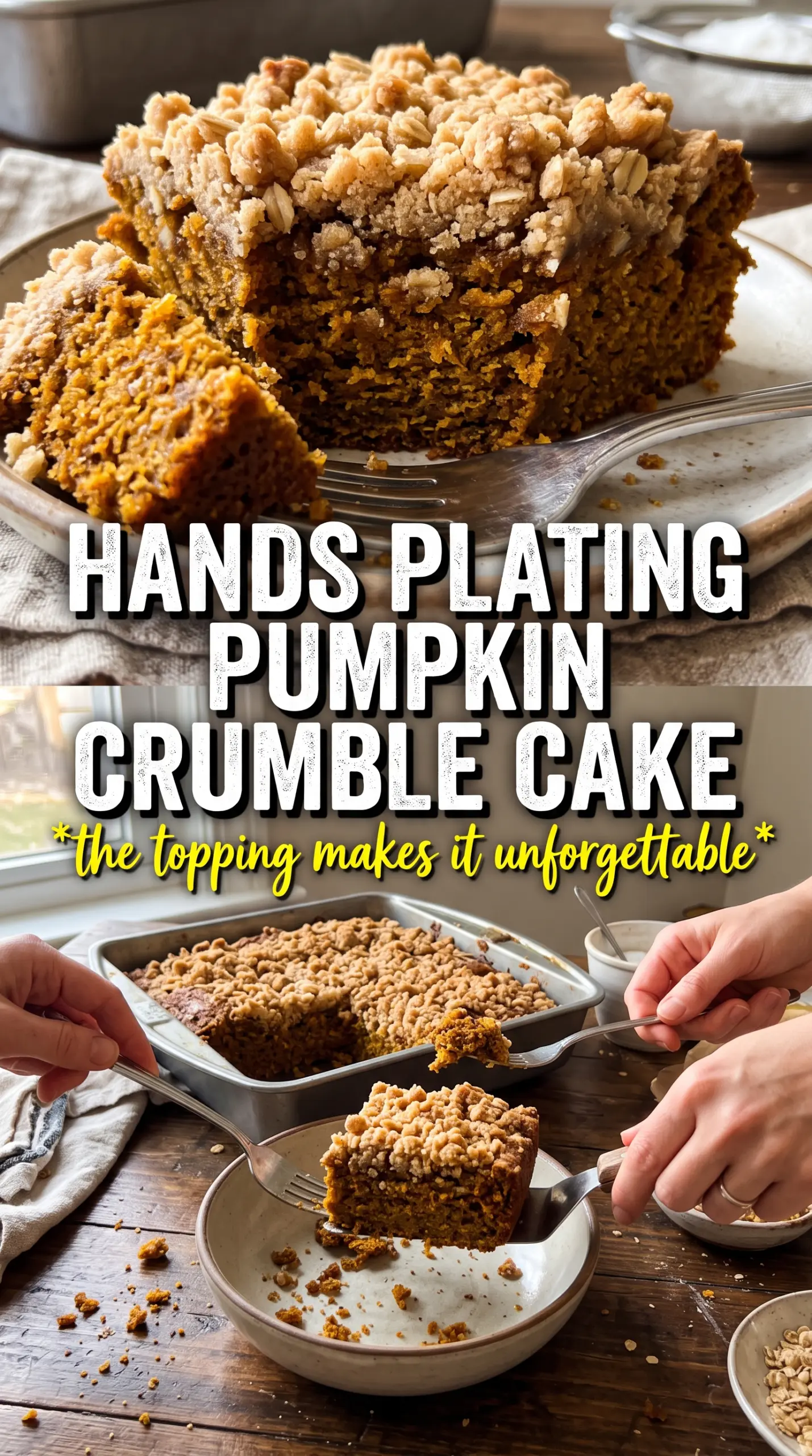 Pumpkin Spice Crumble Cake thick crumble, moist pumpkin cake