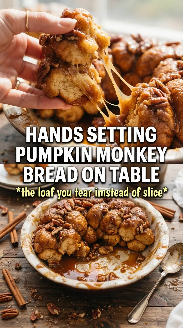 Pumpkin spice monkey bread with cream cheese glaze, gooey pull-apart, caramelized
