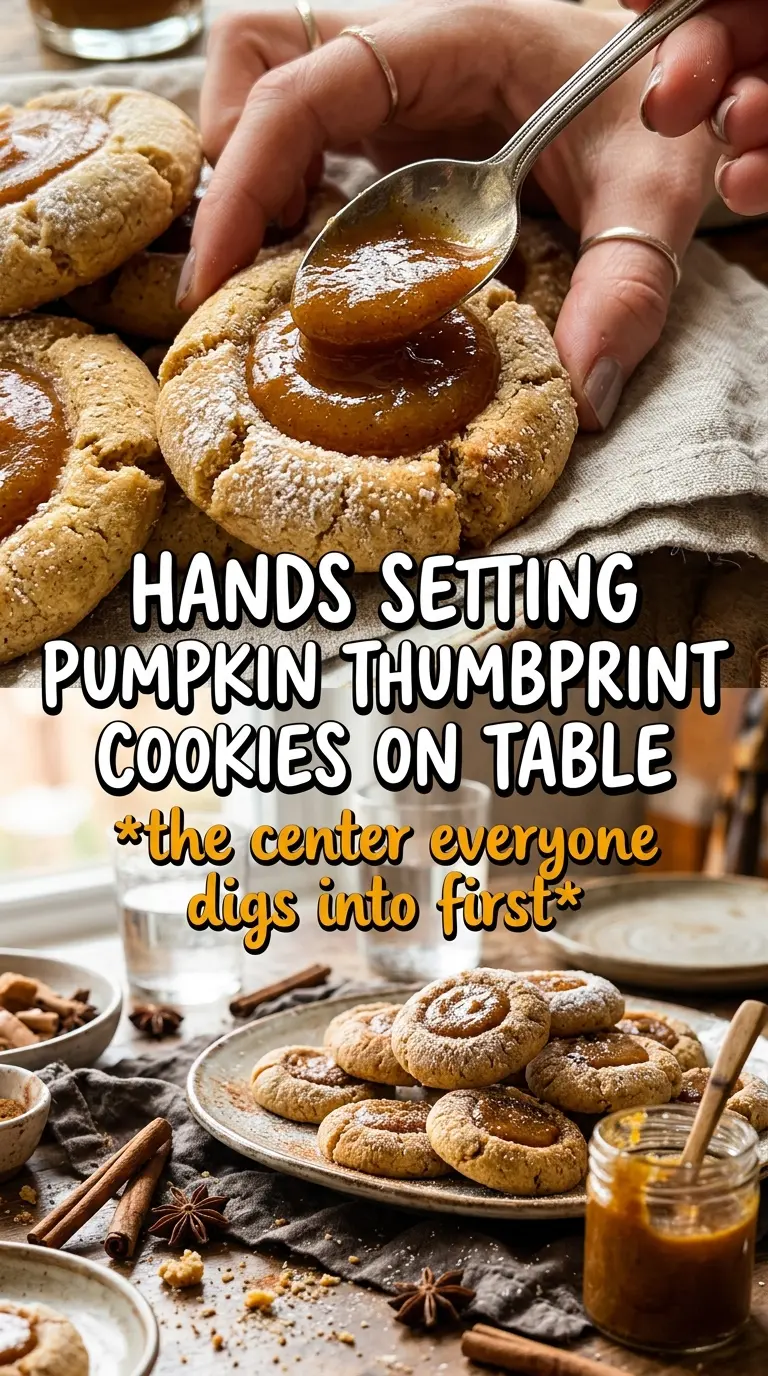 Pumpkin Thumbprint Cookies with cream cheese filling, cinnamon sugar, golden shortbread