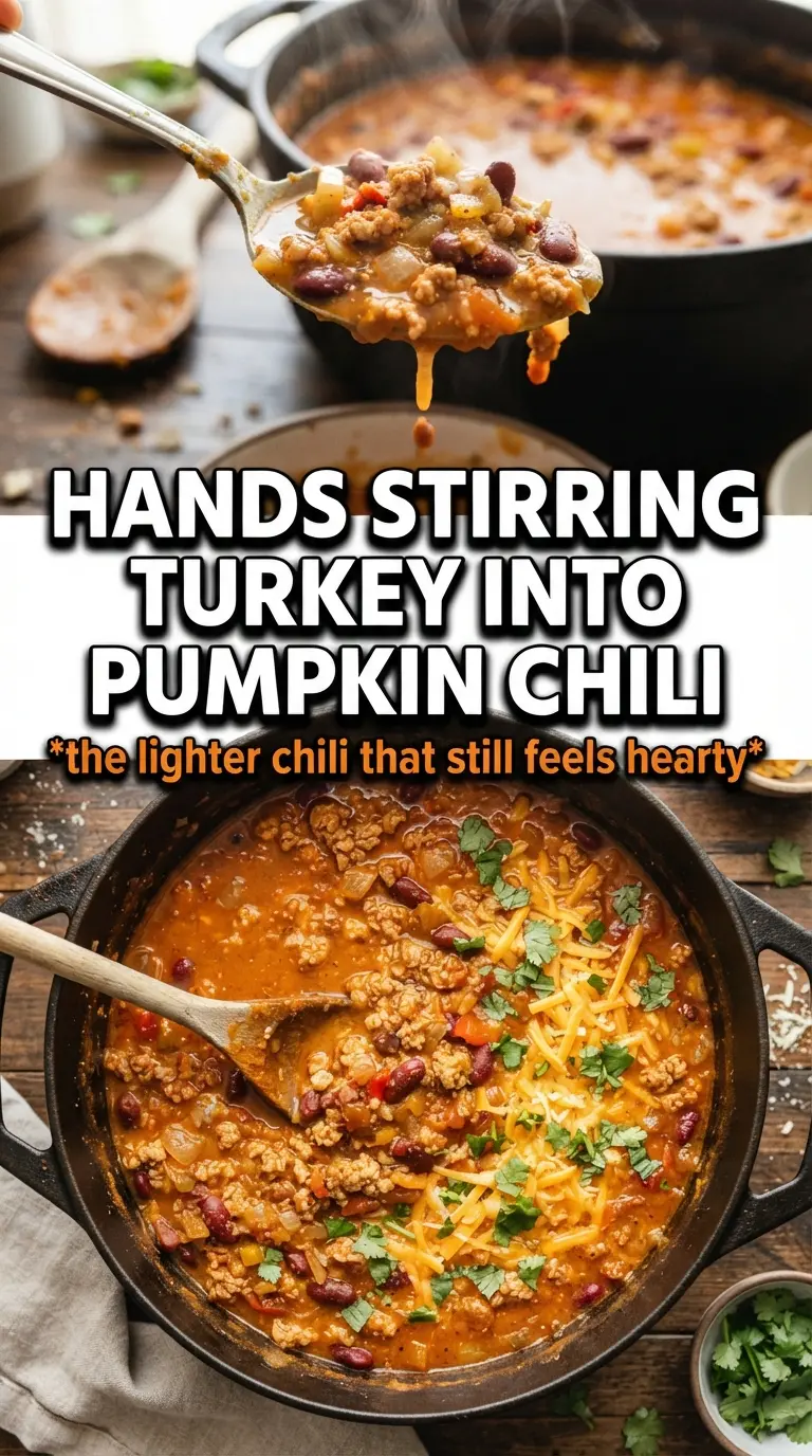 Turkey Pumpkin Chili with ground turkey, white beans, pumpkin