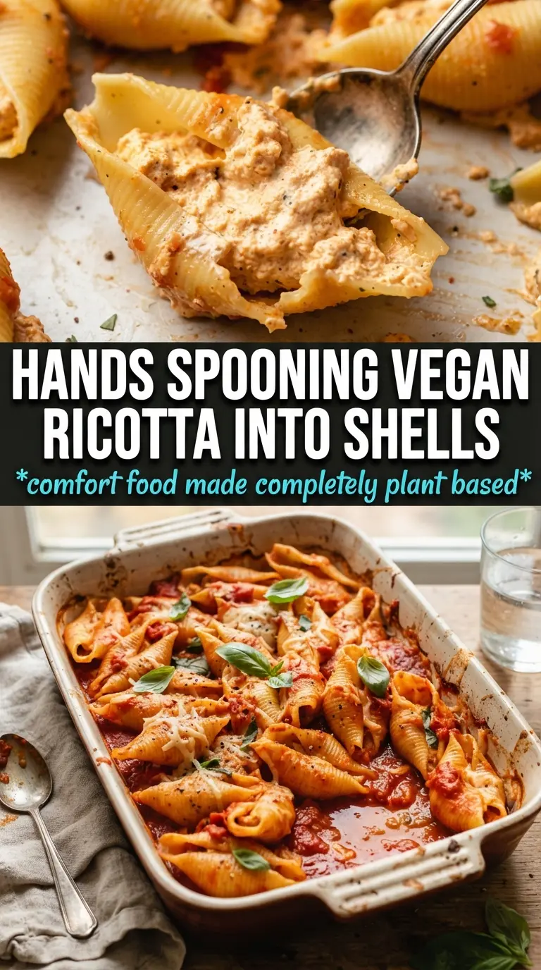 Vegan Pumpkin Ricotta Stuffed Shells creamy orange basil